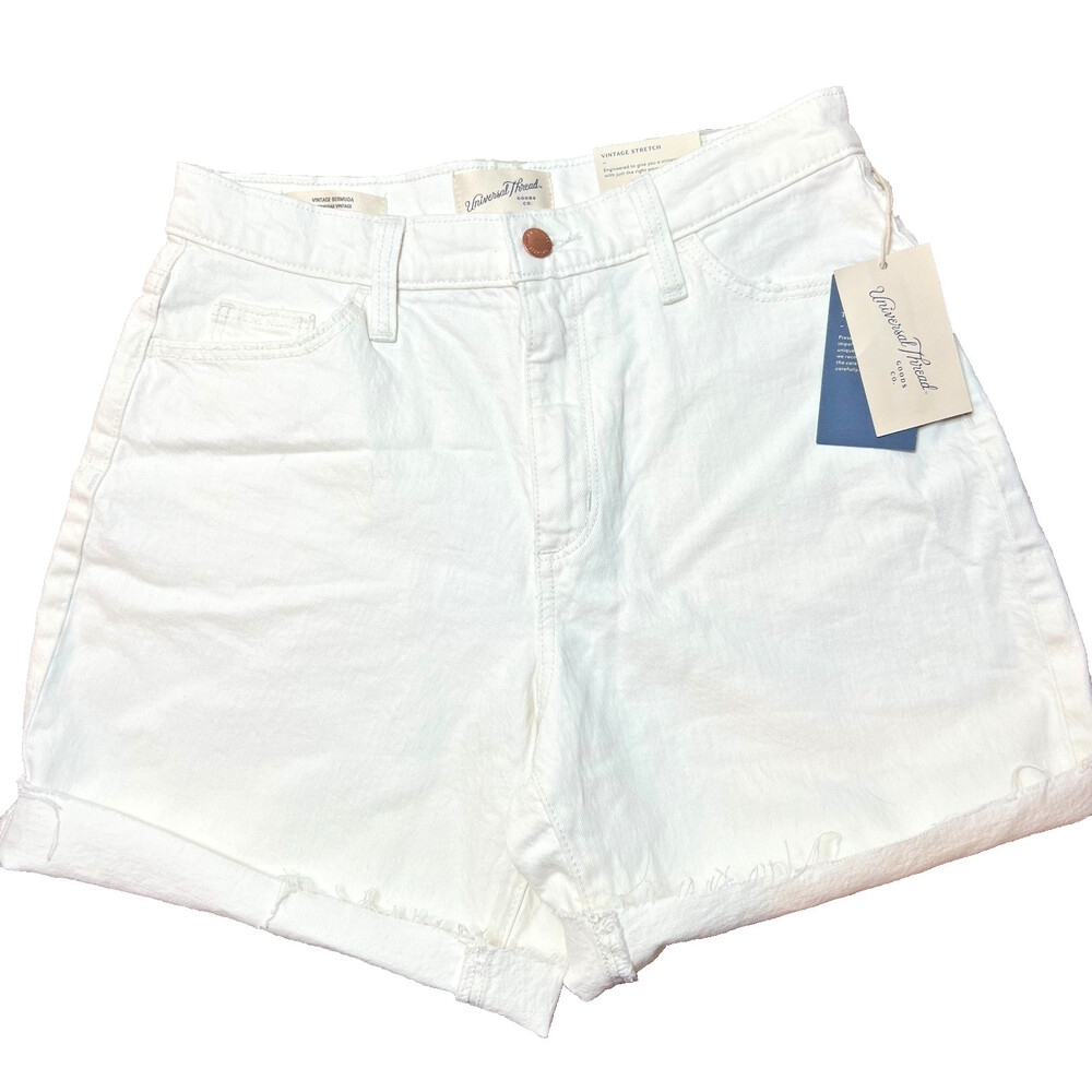 Universal Thread NWT Women's 6 Jean Shorts Ivory White Stretch 5-Pocket Roll Hem
